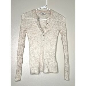 Madewell Alpaca Blend Ribbed Henley Sweater Oatmeal Heather XS